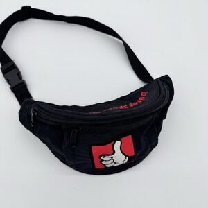 Vintage 90s Thumbs Up Walt Disney Mickey Mouse Black Fanny Pack Bag 2 Pocket